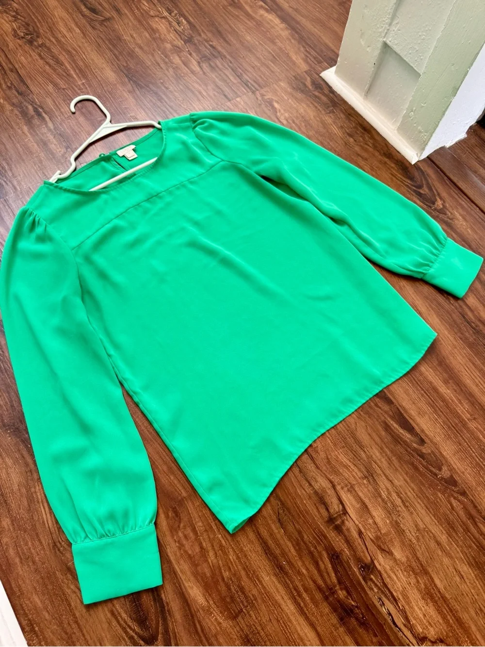 J. Crew Bright Green Long-Sleeve Scoop Neck Blouse, Size S